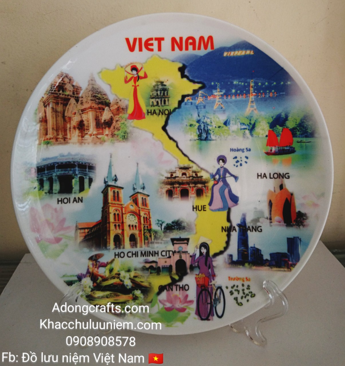 Đĩa sứ in hình bản đồ và các địa danh Việt Nam