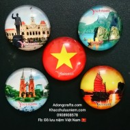 Magnet Hít nam châm gắn tủ lạnh pha lê thủy tinh tròn hình địa danh lá cờ Việt Nam