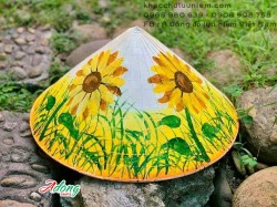 Nón lá vẽ trang trí các loại hoa - quà lưu niệm thủ công mỹ nghệ Việt Nam